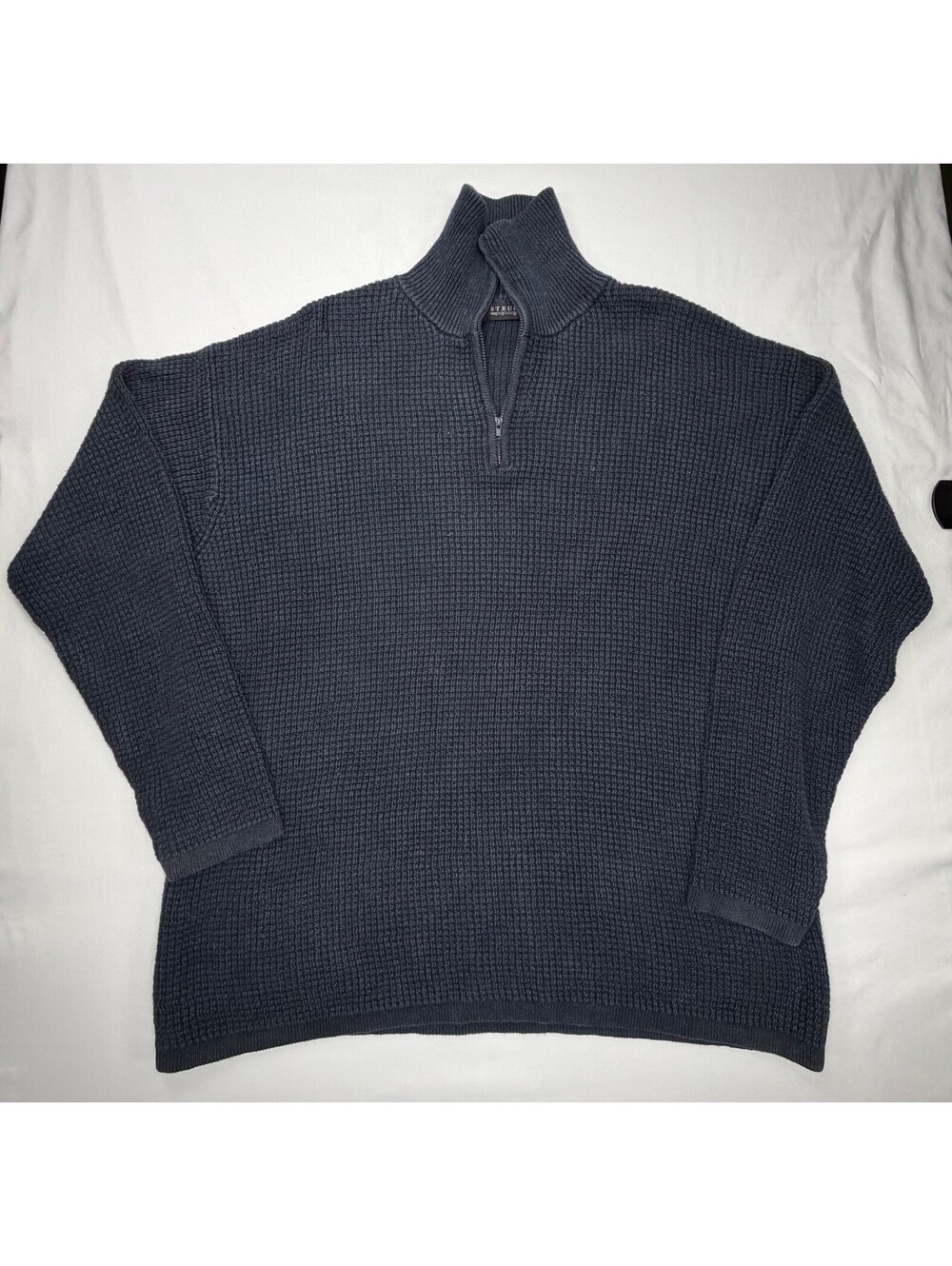 Vintage Structure Men's Sweater Pullover Waffle Knit Long Sleeve Size XL Blue